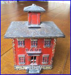 1800s Antique J & E Stevens Red CAST IRON BANK Building Cupola Still Vintage