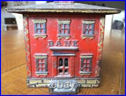 1800s Antique J & E Stevens Red CAST IRON BANK Building Cupola Still Vintage