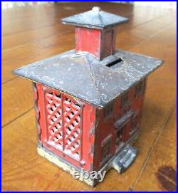 1800s Antique J & E Stevens Red CAST IRON BANK Building Cupola Still Vintage