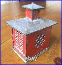 1800s Antique J & E Stevens Red CAST IRON BANK Building Cupola Still Vintage