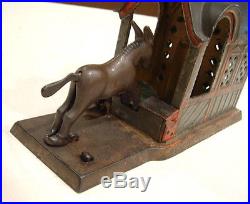 1800s KICKING MULE CAST IRON MECHANICAL BANK ALL ORIGINAL WITH COIN DOOR WORKS
