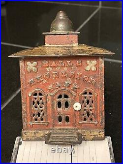 1869 J&E Stevens Cast Iron HALL'S EXCELSIOR Mechanical BANK with Original Paint