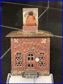 1869 J&E Stevens Cast Iron HALL'S EXCELSIOR Mechanical BANK with Original Paint