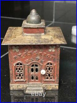 1869 J&E Stevens Cast Iron HALL'S EXCELSIOR Mechanical BANK with Original Paint