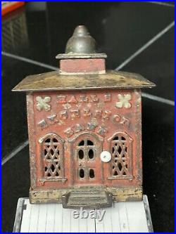 1869 J&E Stevens Cast Iron HALL'S EXCELSIOR Mechanical BANK with Original Paint