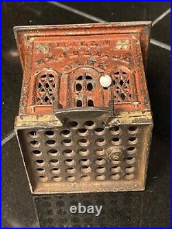 1869 J&E Stevens Cast Iron HALL'S EXCELSIOR Mechanical BANK with Original Paint