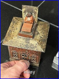 1869 J&E Stevens Cast Iron HALL'S EXCELSIOR Mechanical BANK with Original Paint