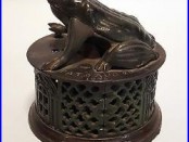 1872 Cast Iron Frog On Lattice Mechanical Bank