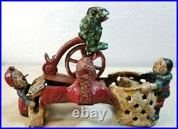 1875 Patent J & E Stevens Cast Iron Bank Professor Pug Frog Great Bicycle Feat
