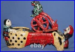 1875 Patent Stevens Co J& E Cast Iron Bank Professor Pug Frog Great Bicycle Feat