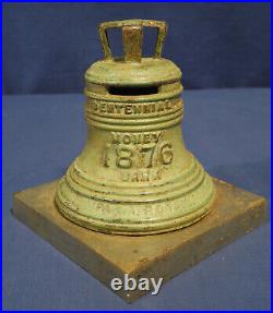 1876 Bailey's Centennial Exhibition Cast Iron Still Bank Orig Green Paint +Label