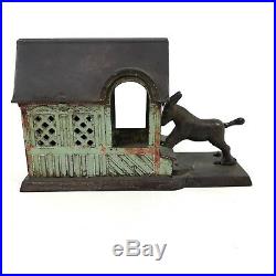 1880 Antique Mechanical Cast Iron Bank Donkey Mule Entering Barn