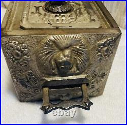 1880 Decorative Antique Nickel Cast Iron Safe titled Coin Deposit Bank