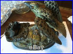 1880's EAGLE & EAGLETS CAST IRON MECHANICAL BANK with GREAT PAINT By J & E STEVENS