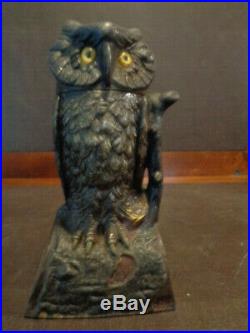 1880s Antique Cast Iron Owl Mechanical Bank by J & E Stevens orginal paint