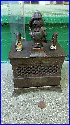 1882 Kyser & Rex cast iron mechanical Organ Bank. Monkey, cat & dog action. Works