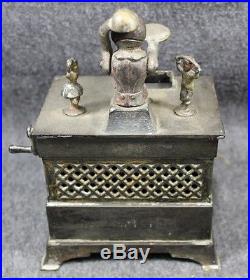1882 Vintage Original Cast Iron Organ Bank Mechanical Monkey E42