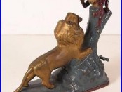 1883 LION & TWO MONKEYS CAST IRON MECHANICAL BANK SHORT TREE By KYSER & REX