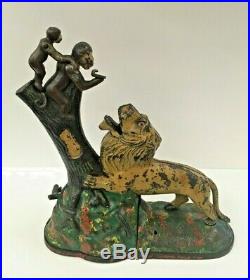 1883 Lion and Two Monkeys Antique Original Kyser & Rex Cast Iron Mechanical Bank