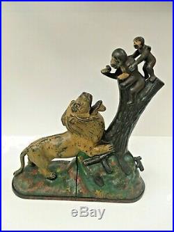 1883 Lion and Two Monkeys Antique Original Kyser & Rex Cast Iron Mechanical Bank