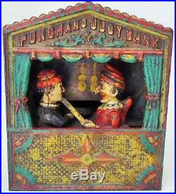 1884 Hardware & Co. Punch & Judy Cast Iron Mechanical Coin Bank Toy 7.5 X 6.25