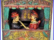 1884 Hardware & Co. Punch & Judy Cast Iron Mechanical Coin Bank Toy 7.5 X 6.25