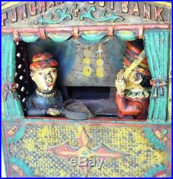 1884 Hardware & Co. Punch & Judy Cast Iron Mechanical Coin Bank Toy 7.5 X 6.25