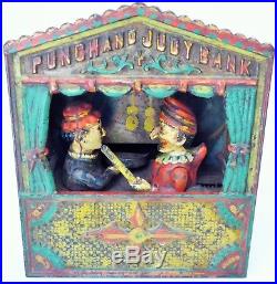 1884 Hardware & Co. Punch & Judy Cast Iron Mechanical Coin Bank Toy 7.5 X 6.25