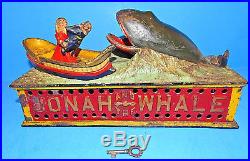 1890 Antique Shepard Cast Iron Jonah and the Whale Mechanical Bank
