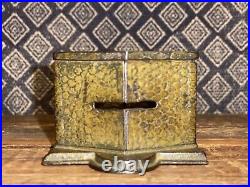 1890s Antique Still Bank City Bank With Teller Rare Japanned Gilt Finish