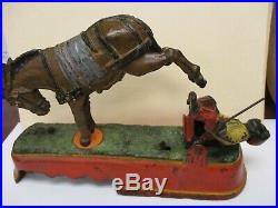1890s J&E Stevens Cast Iron Mechanical Bank Always Did Spise Mule Bench Kick C8+