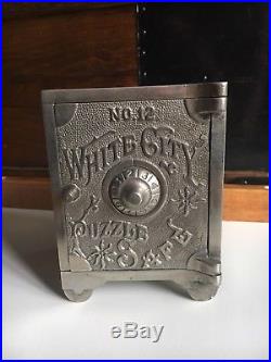 1893 WHITE CITY PUZZLE SAFE No. 12 CHICAGO WORLD'S FAIR BANK EXPO CAST IRON