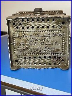 1897 J. E. STEVENS KEY COMBINATION SAFE #40 Burglar Safe House Cast Iron BANK