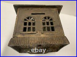 1900 ALL ORIGINAL KENTON STATE BANK Antique 6 in. CAST IRON STILL BANK with key
