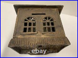 1900 ALL ORIGINAL KENTON STATE BANK Antique 6 in. CAST IRON STILL BANK with key