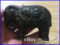 1900 McKINLEY &TEDDY. PROSPERITY Elephant Original Cast Iron Still Bank rare