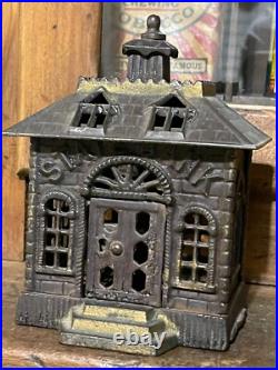 1900'S KENTON Old Vintage Cast Iron Metal State Bank WITH KEY