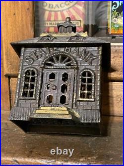 1900'S KENTON Old Vintage Cast Iron Metal State Bank WITH KEY