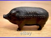 1902 Cast Iron Pig Bank by J. M. Harper I MADE CHICAGO FAMOUS Hog - LARGE