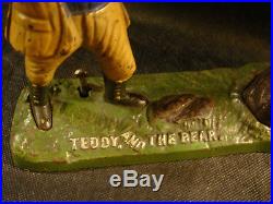 1907 J E Stevens Cast Iron Bank Teddy and The Bear Mechanical Authentic 1of Best