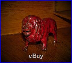 1910 -1920 Antique Vtg Hubley Red Lion Cast Iron Toy Still Penny Bank NR