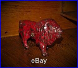 1910 -1920 Antique Vtg Hubley Red Lion Cast Iron Toy Still Penny Bank NR