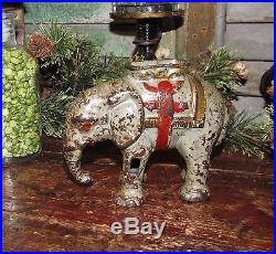 1910 Antique Vtg Hubley Elephant with Howdah Cast Iron Still Penny Bank Gift Idea