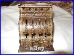 1910 Stevens & Co Cast Iron CRESCENT CASH REGISTER Mechanical Bank Nickel Plate