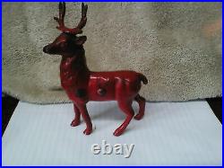 1920's An Arcade Toy Red Reindeer Cast Iron Penny Bank withSticker