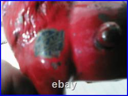 1920's An Arcade Toy Red Reindeer Cast Iron Penny Bank withSticker