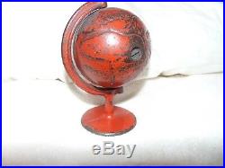 1920's Painted Spinning Cast Iron World Globe Penny-Coin Bank Original RED