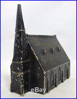 1920s Antique Cast Iron New England Church Still Bank w Removable Steeple yqz