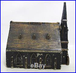 1920s Antique Cast Iron New England Church Still Bank w Removable Steeple yqz