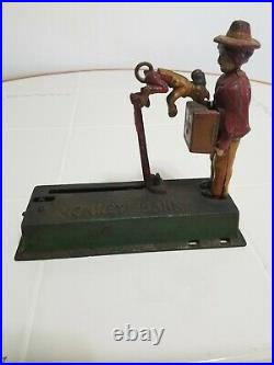 1920s Antique Hubley Cast Iron Monkey Mechanical Bank Working Original Paint